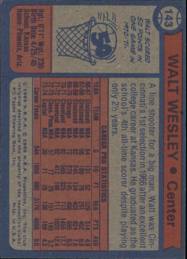 1974-75 Topps #143 Walt Wesley back image