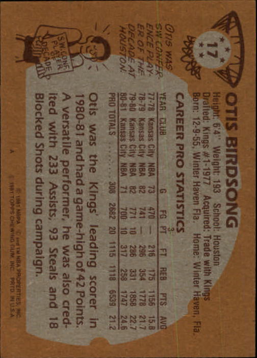 1981-82 Topps #17 Otis Birdsong back image