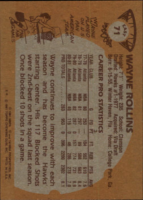 1981-82 Topps #E71 Tree Rollins back image