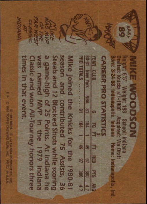 1981-82 Topps #E89 Mike Woodson RC back image