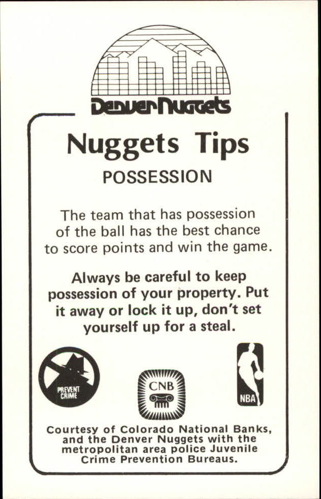 1982-83 Nuggets Police #44 Dan Issel back image