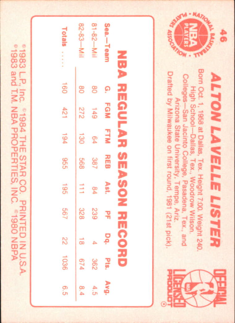 1983-84 Star #46 Alton Lister SP XRC back image