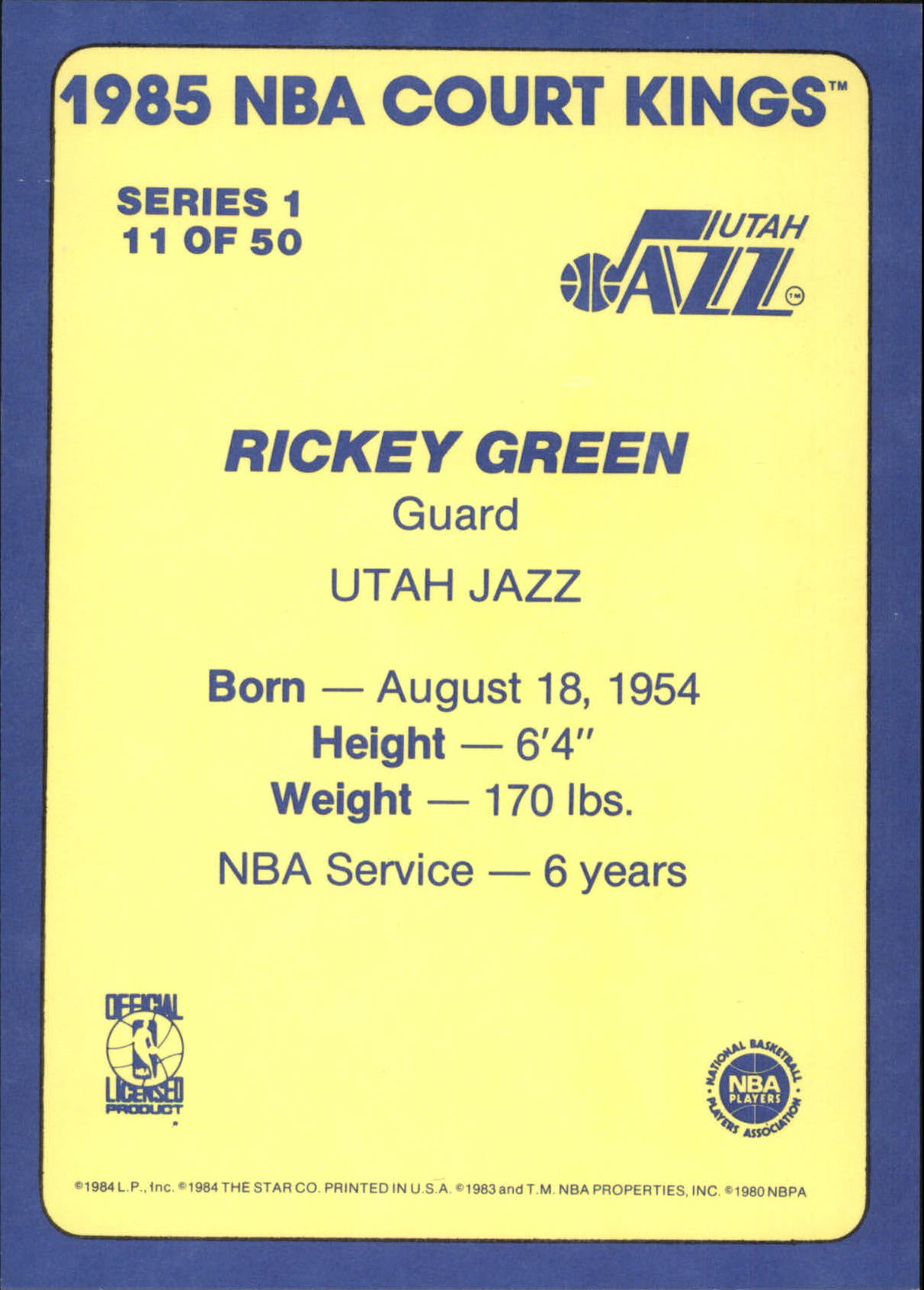 1984-85 Star Court Kings 5x7 #11 Rickey Green