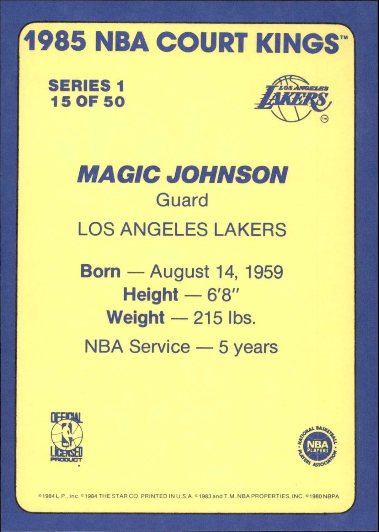 1984-85 Star Court Kings 5x7 #15 Magic Johnson back image