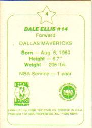 1984-85 Star Arena #B4 Dale Ellis back image