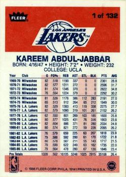 1986-87 Fleer #1 Kareem Abdul-Jabbar back image