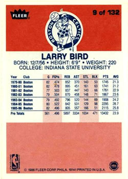 1986-87 Fleer #9 Larry Bird ! back image