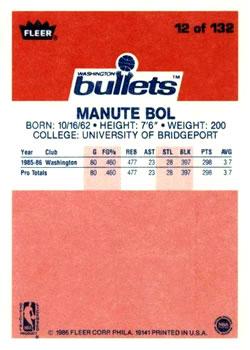 1986-87 Fleer #12 Manute Bol RC back image