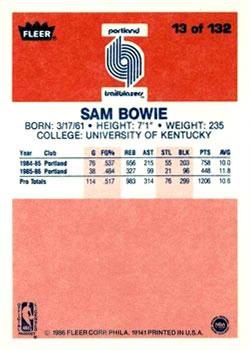 1986-87 Fleer #13 Sam Bowie RC back image
