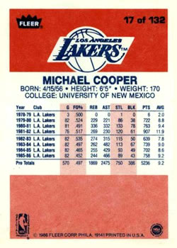 1986-87 Fleer #17 Michael Cooper back image