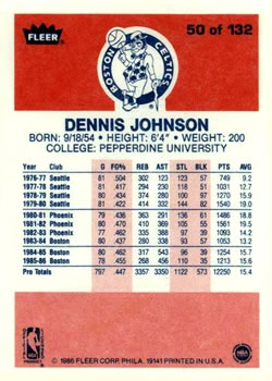 1986-87 Fleer #50 Dennis Johnson back image