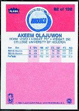 1986-87 Fleer #82 Hakeem Olajuwon RC back image