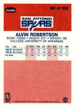 1986-87 Fleer #92 Alvin Robertson RC back image