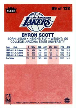 1986-87 Fleer #99 Byron Scott RC back image