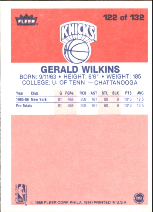 1986-87 Fleer #122 Gerald Wilkins RC back image