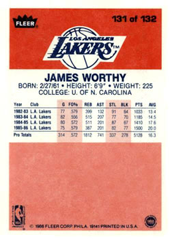 1986-87 Fleer #131 James Worthy RC back image