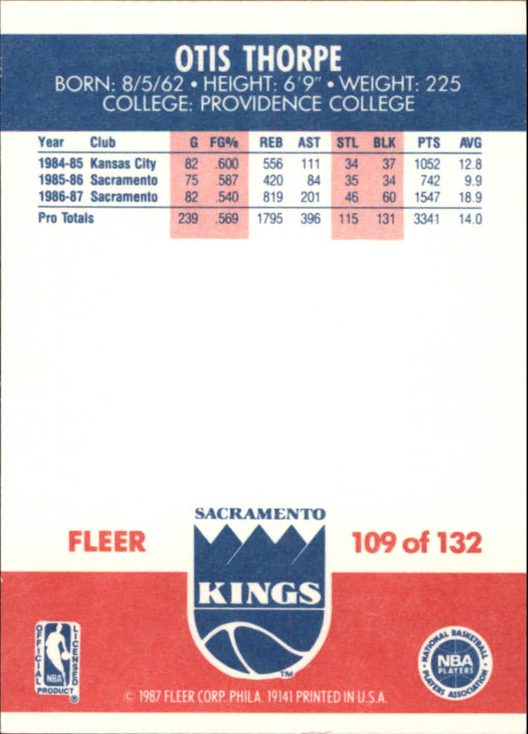 1987-88 Fleer #109 Otis Thorpe RC back image