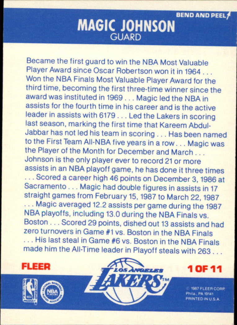 1987-88 Fleer Stickers #1 Magic Johnson back image