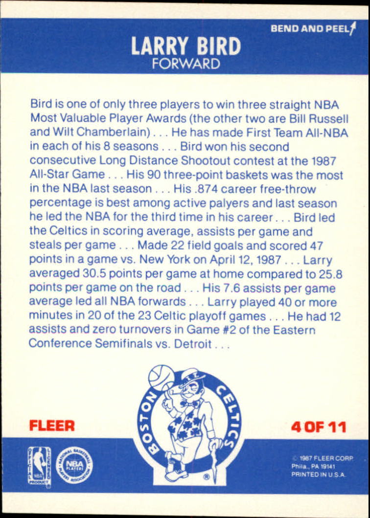 1987-88 Fleer Stickers #4 Larry Bird back image