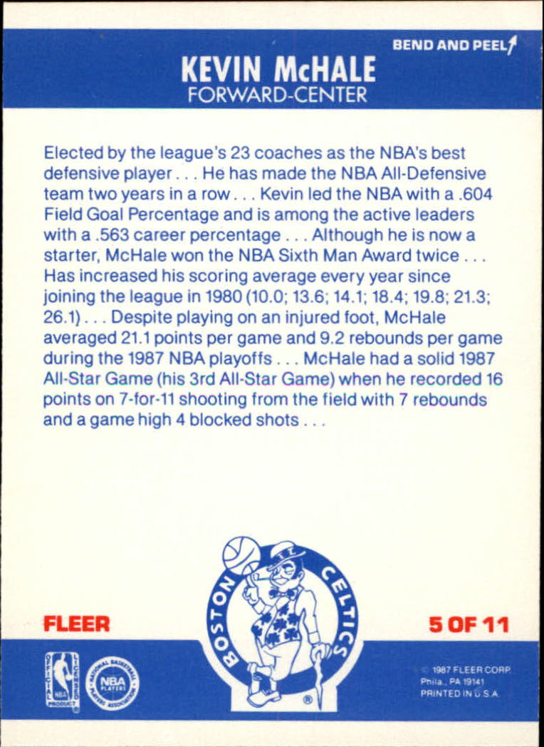 1987-88 Fleer Stickers #5 Kevin McHale back image