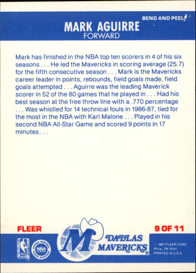 1987-88 Fleer Stickers #9 Mark Aguirre back image