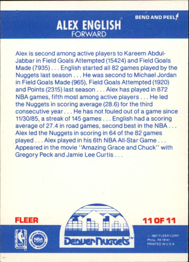 1987-88 Fleer Stickers #11 Alex English back image