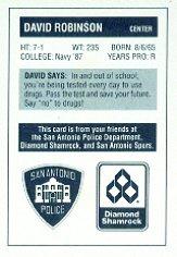 1988-89 Spurs Police/Diamond Shamrock #8 David Robinson 50 back image