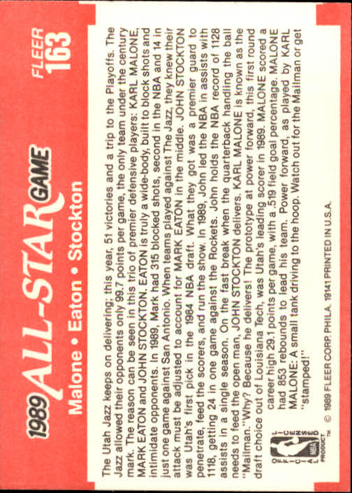 1989-90 Fleer #163 Karl Malone AS/John Stockton/Mark Eaton back image