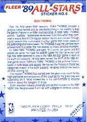 1989-90 Fleer Stickers #6 Isiah Thomas back image