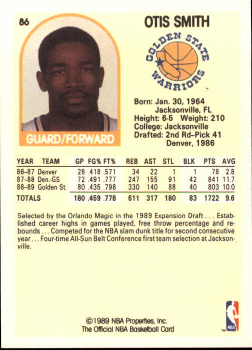 1989-90 Hoops #86 Otis Smith SP RC back image