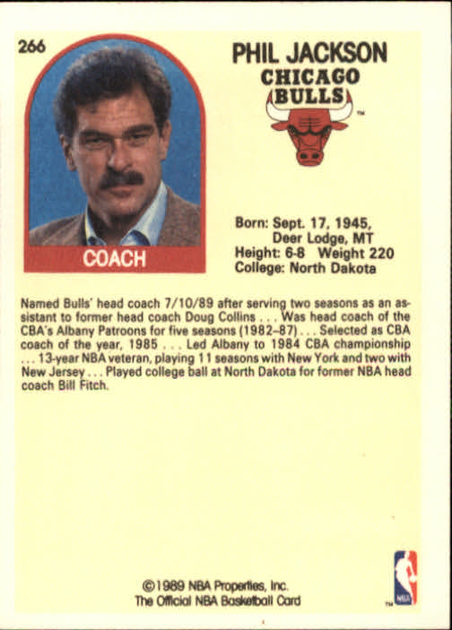 1989-90 Hoops #266 Phil Jackson CO back image