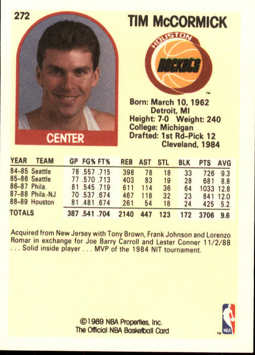 1989-90 Hoops #272 Tim McCormick back image