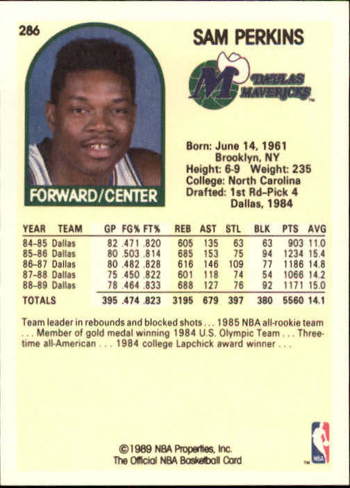 1989-90 Hoops #286 Sam Perkins back image