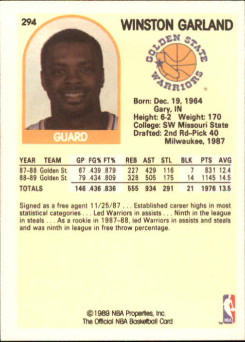 1989-90 Hoops #294 Winston Garland back image
