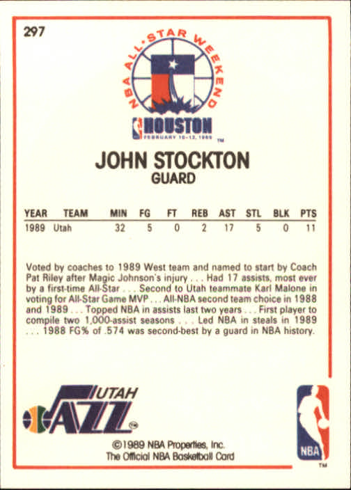 1989-90 Hoops #297 John Stockton AS back image