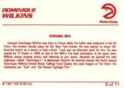 1990 Star Dominique Wilkins #9 Dominique Wilkins/Personal Info back image