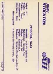 1990 Star John Stockton #10 John Stockton/Personal Data back image