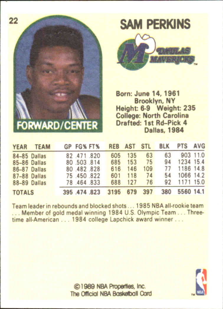 1990 Hoops 100 Superstars #22 Sam Perkins back image