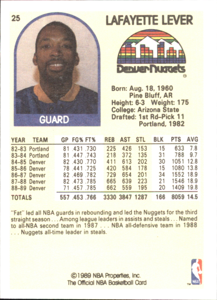 1990 Hoops 100 Superstars #25 Lafayette Lever back image
