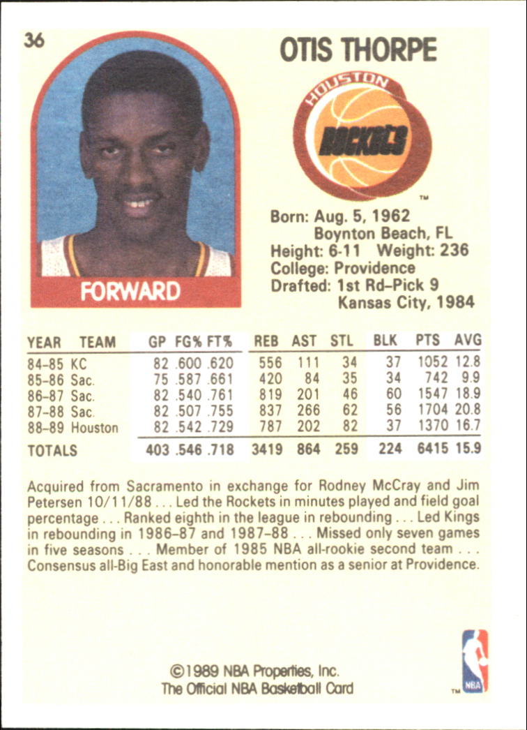 1990 Hoops 100 Superstars #36 Otis Thorpe back image