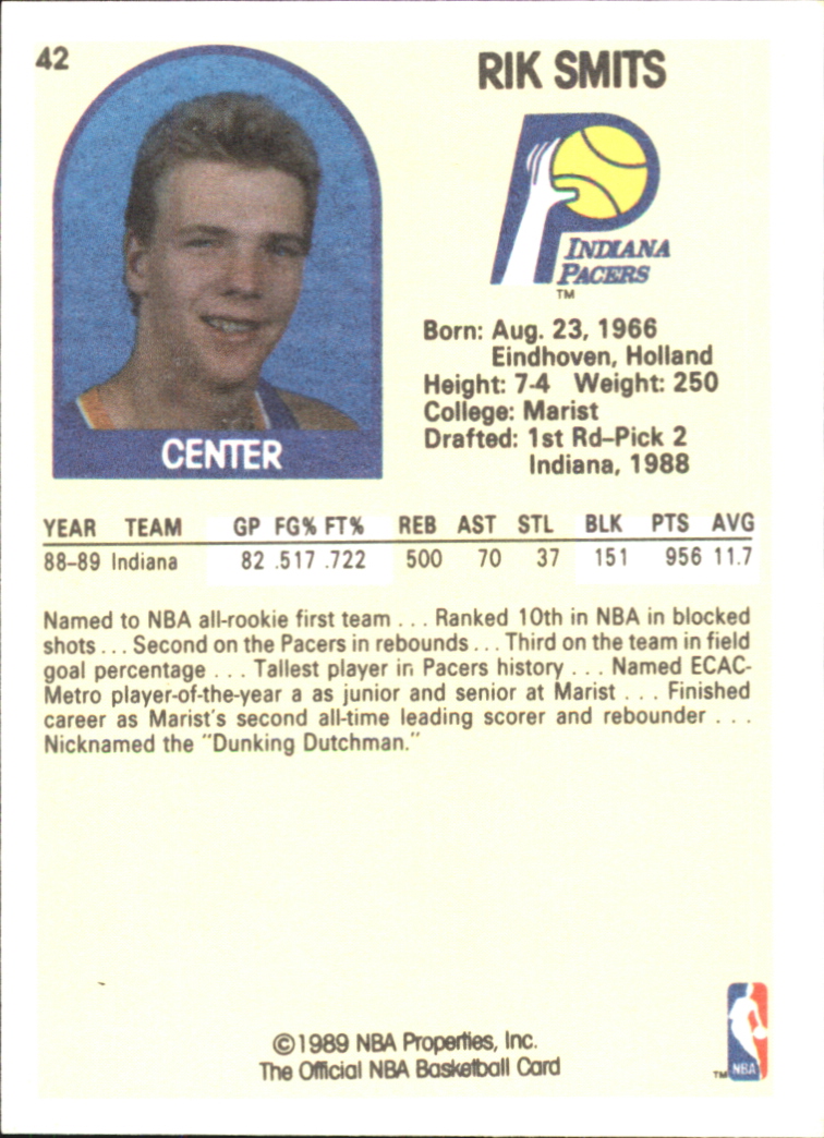 1990 Hoops 100 Superstars #42 Rik Smits back image