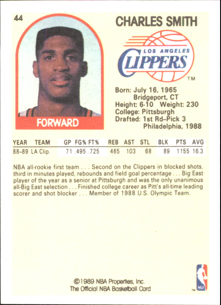 1990 Hoops 100 Superstars #44 Charles Smith back image