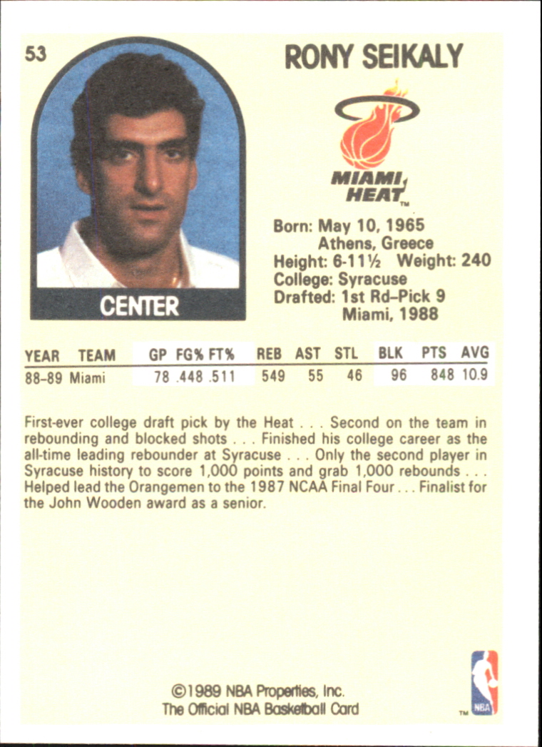 1990 Hoops 100 Superstars #53 Rony Seikaly back image