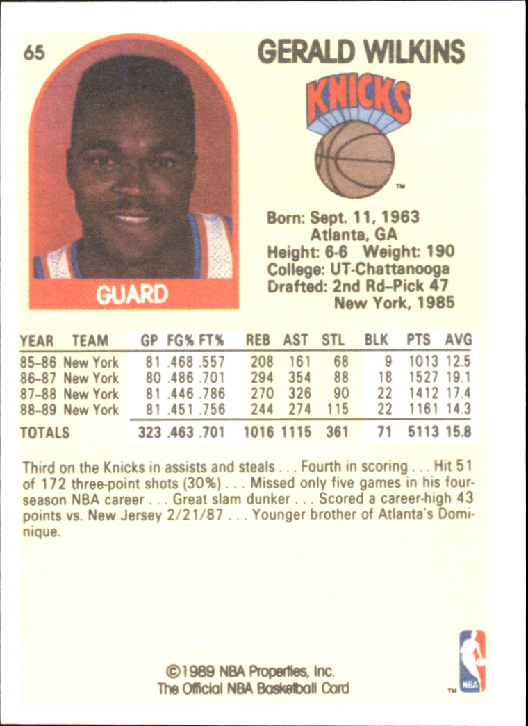 1990 Hoops 100 Superstars #65 Gerald Wilkins back image