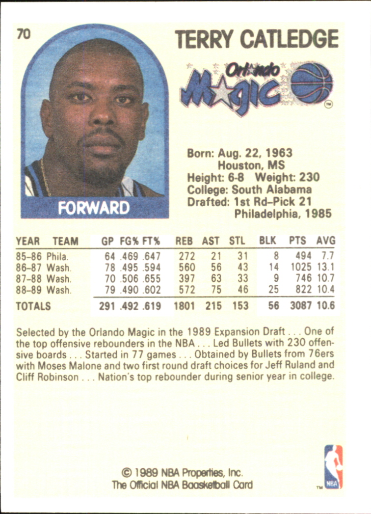 1990 Hoops 100 Superstars #70 Terry Catledge back image