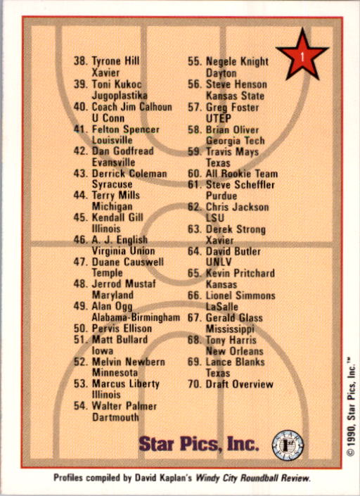 1990 Star Pics #1 Checklist back image