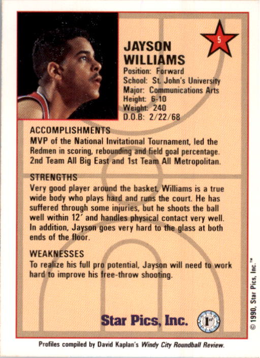 1990 Star Pics #5 Jayson Williams back image