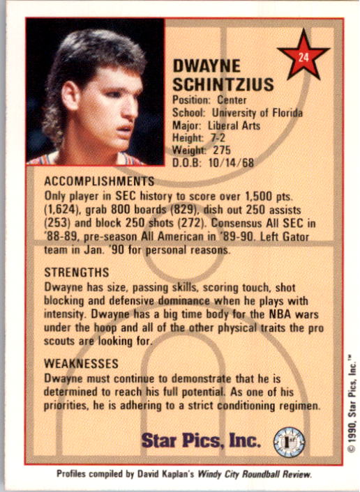 1990 Star Pics #24 Dwayne Schintzius back image