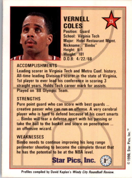1990 Star Pics #25 Bimbo Coles back image