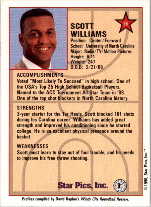 1990 Star Pics #26 Scott Williams back image